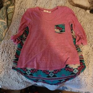 Pink and Aztec design 3/4 sleeve shirt